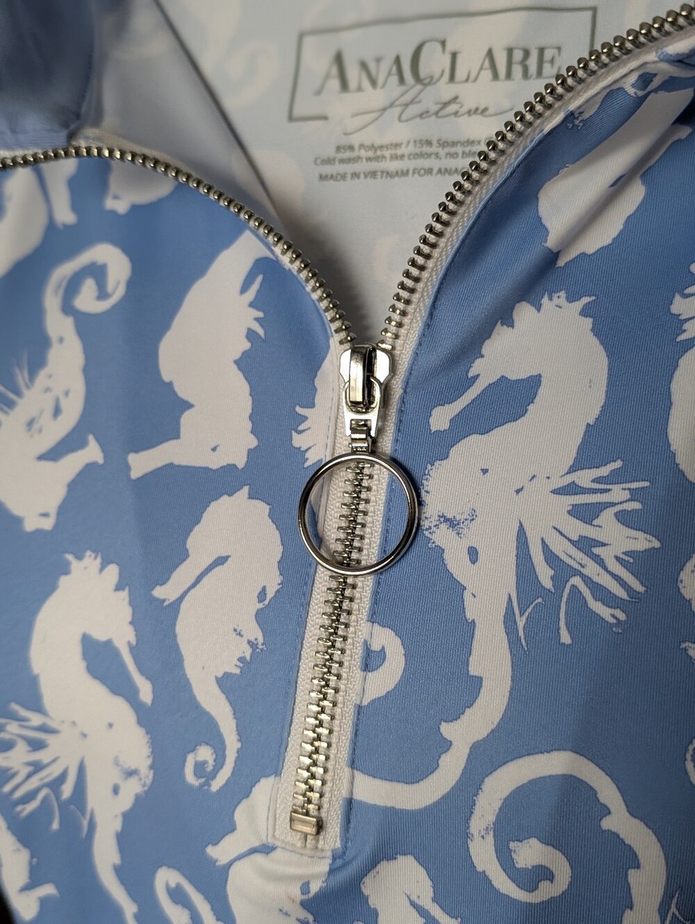 AnaClare Active Light Blue Sleeveless Seahorse Print Dress Small - Picture 4 of 10